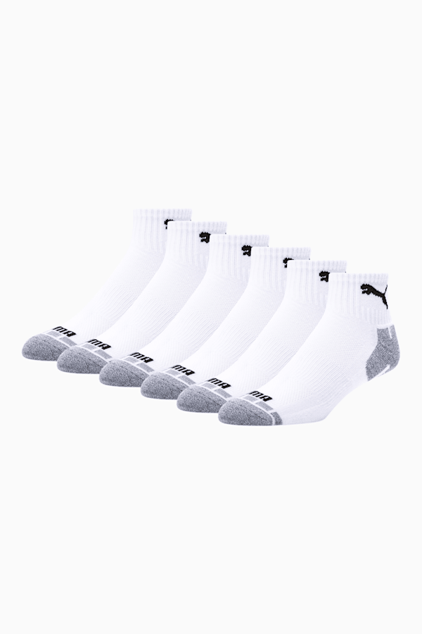 Men's Quarter Crew Cat Socks [6 Pack], WHITE / BLACK, extralarge